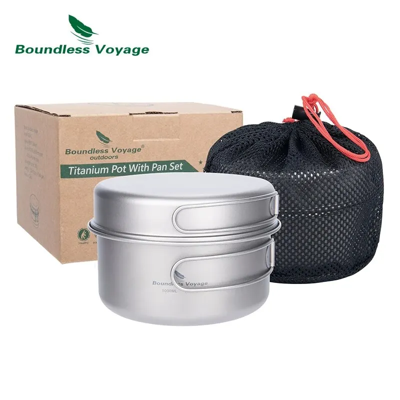 Titanium Pot & Pan Set — Folding Handles for Camping & Hiking Titanium Pot & Pan Set — Folding Handles for Camping & Hiking