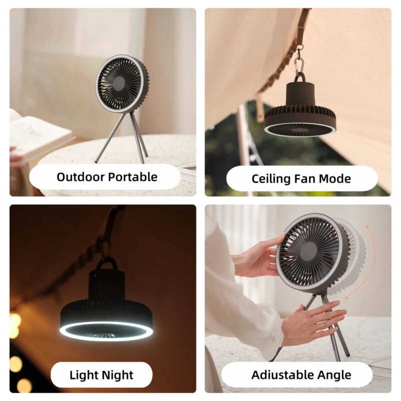 Rechargeable Camping Fan — 10,000 mAh with LED Light & Tripod — view 2
