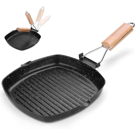 Non-Stick Camping Frying Pan — Folding Handle Outdoor Grill Pan