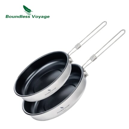 Titanium Camping Frying Pan — 18.8 & 22 cm Non-Stick Folding Skillet