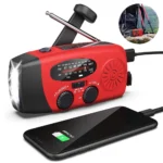 Emergency Weather Radio — Hand Crank & Solar with Flashlight and USB Phone Charger — flashlight and crank handle detail