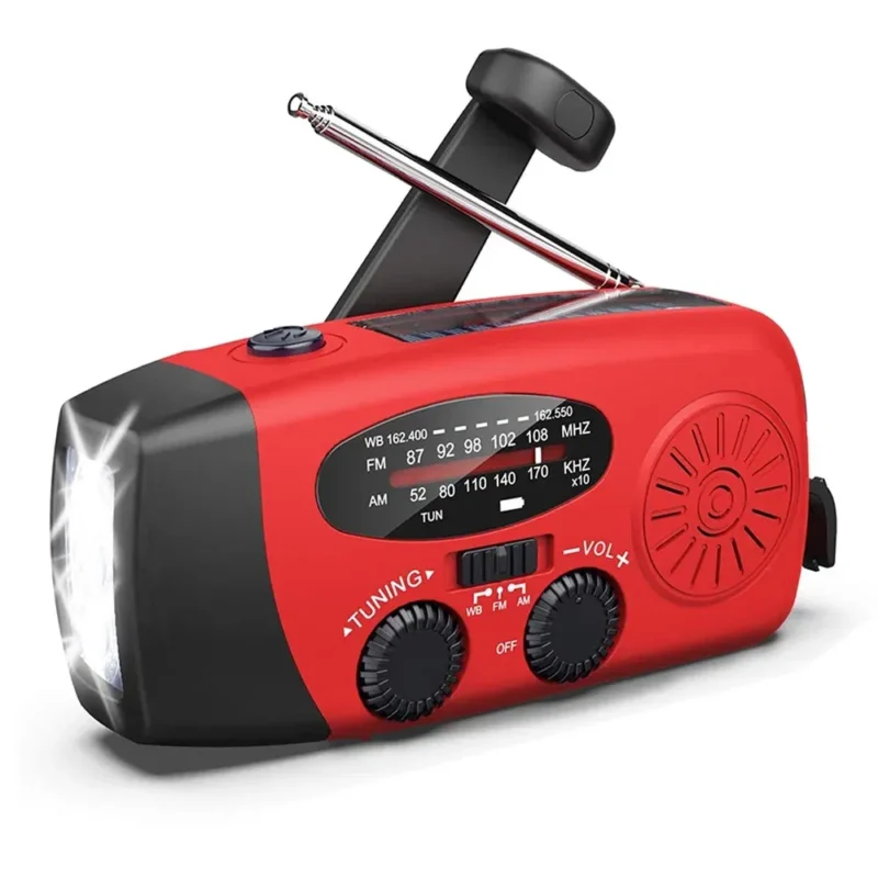 Emergency Weather Radio — Hand Crank & Solar with Flashlight and USB Phone Charger